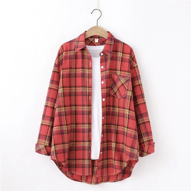2021 New Spring Fine Loose Women's Plaid Shirt Blouse Art College Style Casual Female Long Sleeve Blouses and Tops Blusas