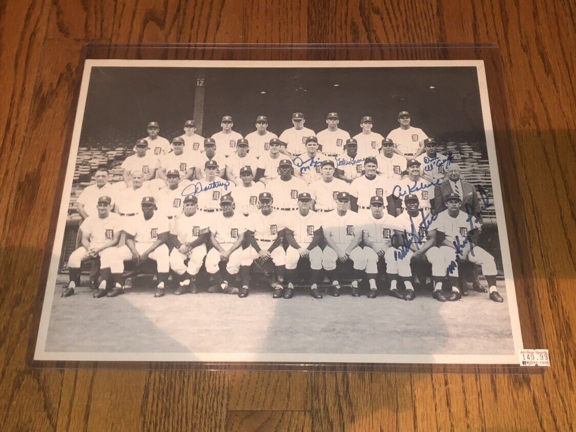 1968 Detroit Tigers World Series WS team signed 10.5x13.5 Photo Poster painting Kaline, Lolich +