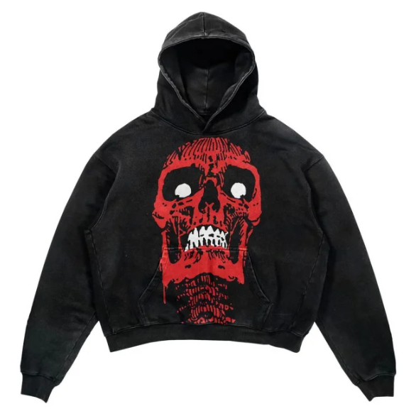 Y2k Retro Print Skull Loose Hip Hop Hooded Casual Sweater Skeleton Hoodie at Hiphopee