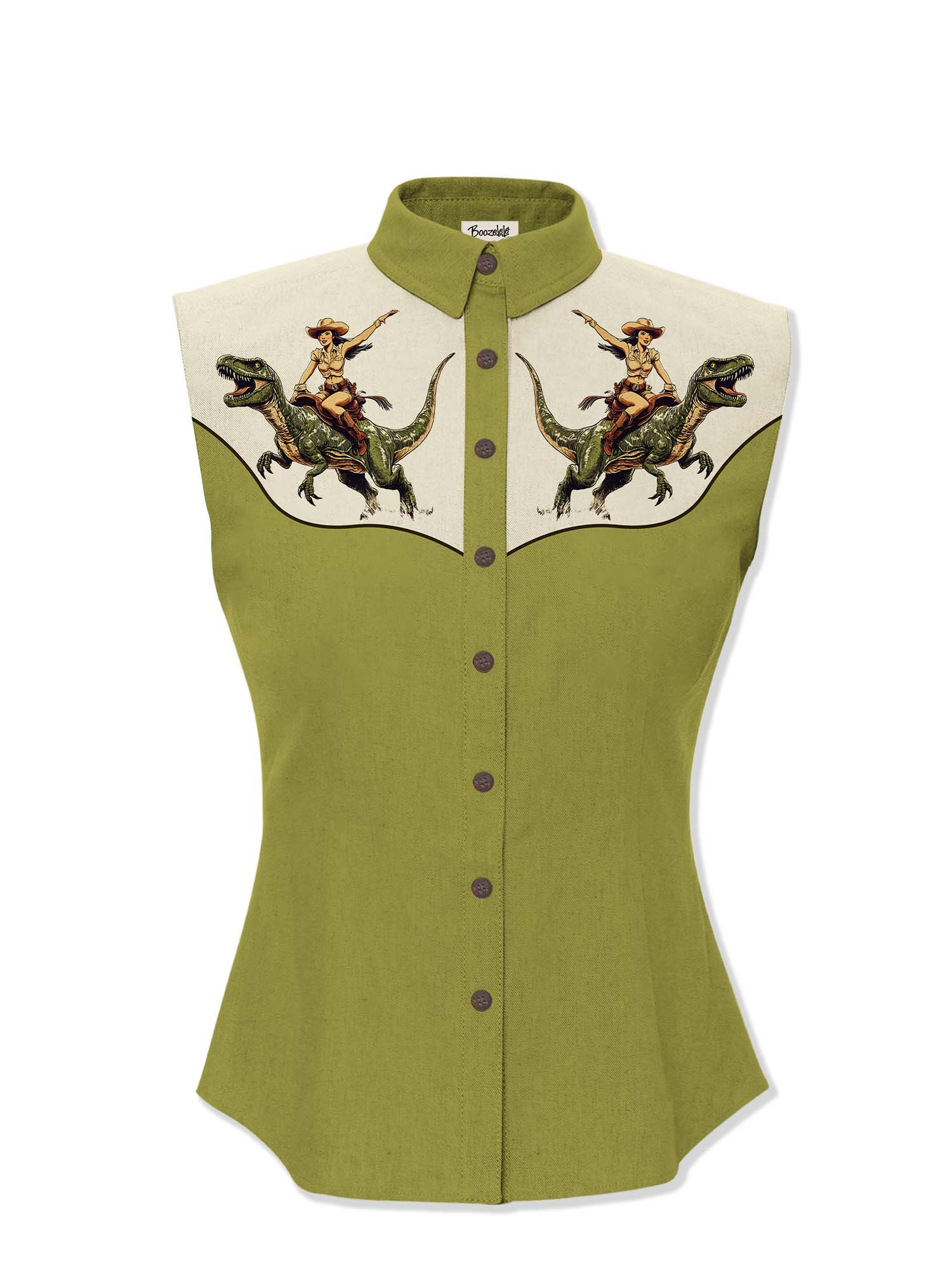 Western Cowgirl And Dinosaur - Women‘s 100% Cotton Sleeveless Shirt