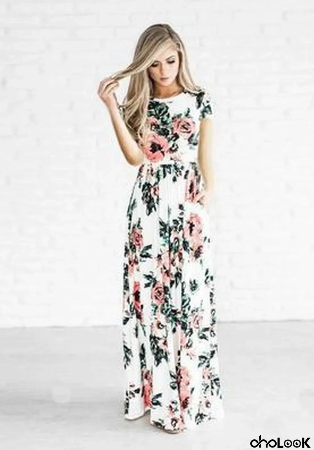 As Show-1 Short Sleeve Straight Long Print Dresses