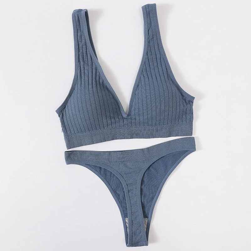 Women's Underwear Sports Bra Panties Set Female Wirefree Brassiere Seamless Top Sexy Set High Waist Brief V Neck Lingerie Set