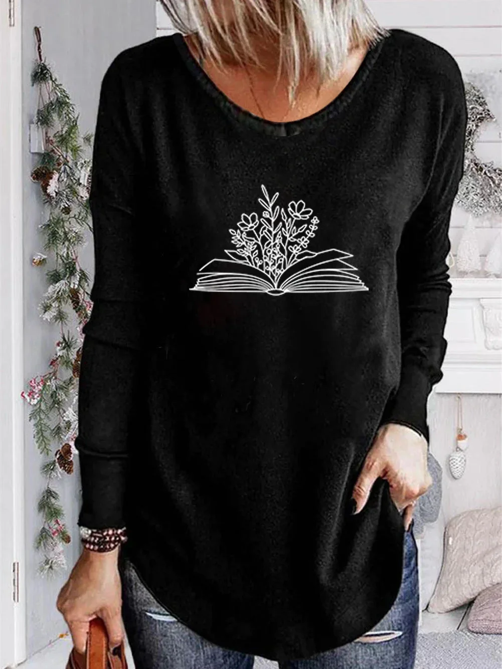 Unisex 100% Cotton Long Sleeve Crew Neck Wildflower Book Shirt