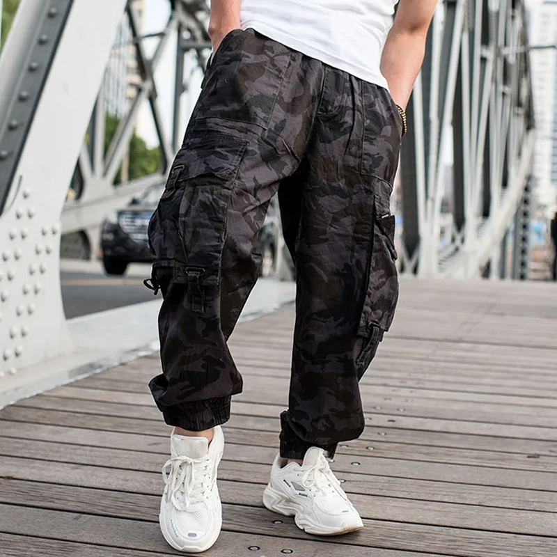 Casual Dark Gray Camouflage Multi-Pocket Cargo Pants