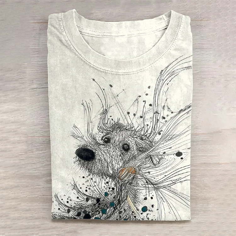 VChics Scrawled Puppy Art Print Casual Short Sleeve T-Shirt