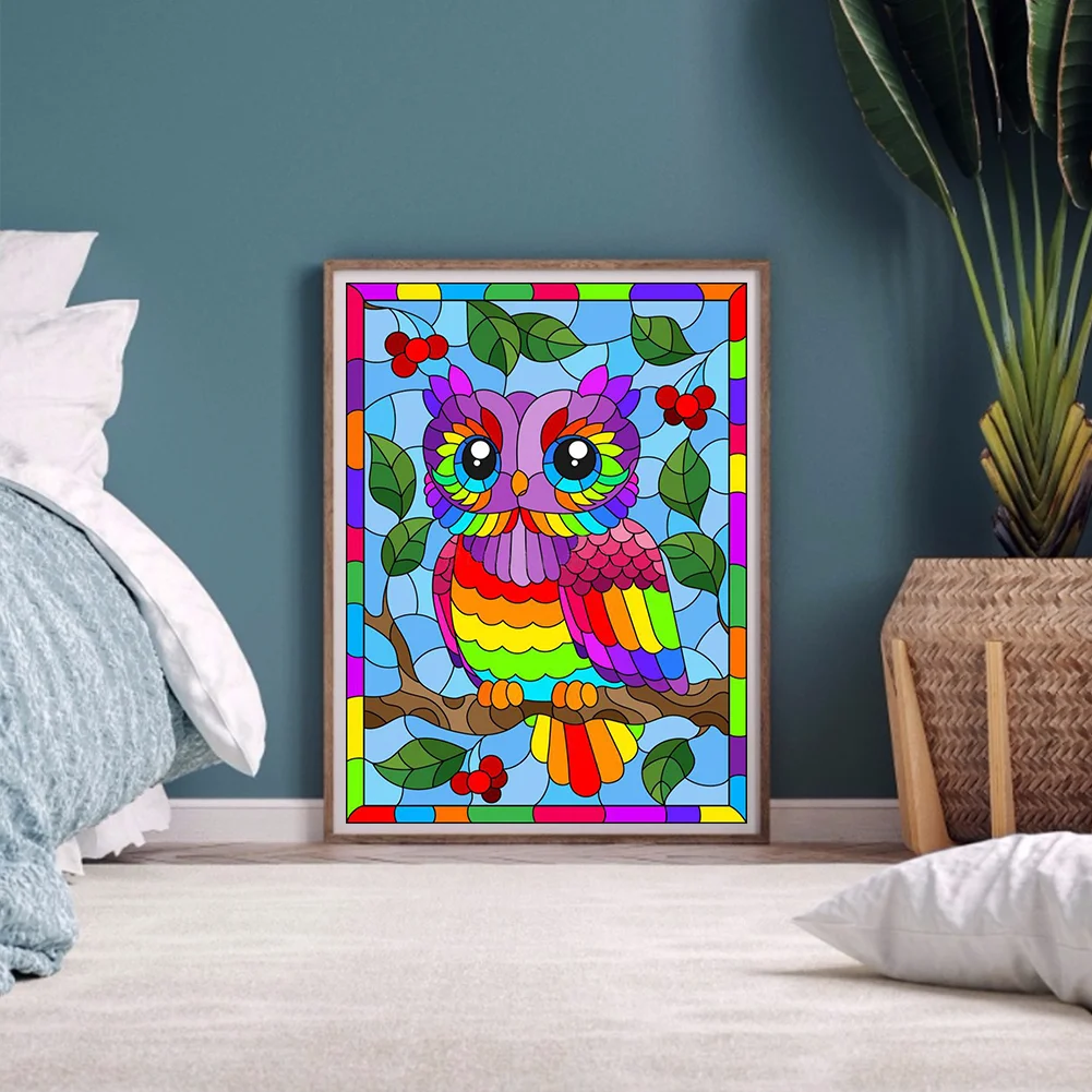 Full Round Diamond Painting 30*40cm - Rainbow Owl