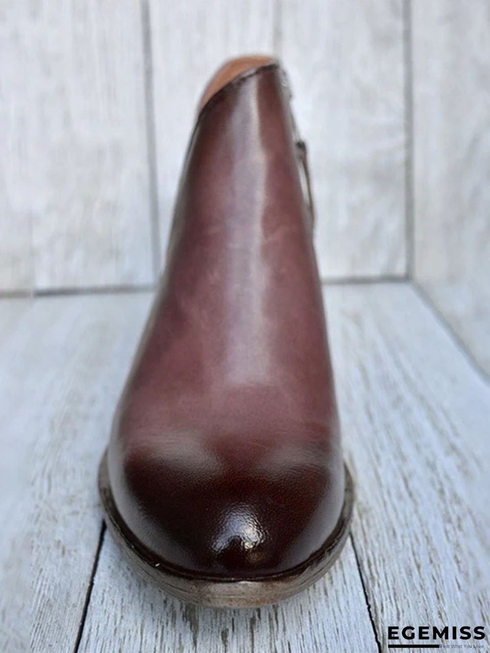 Retro Distressed Polished Color Zipper Thick Heel Pointed Ankle Boots | EGEMISS