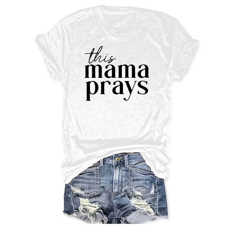 Stylish Mama Prays Letter Print Crew Neck Cozy T-Shirt