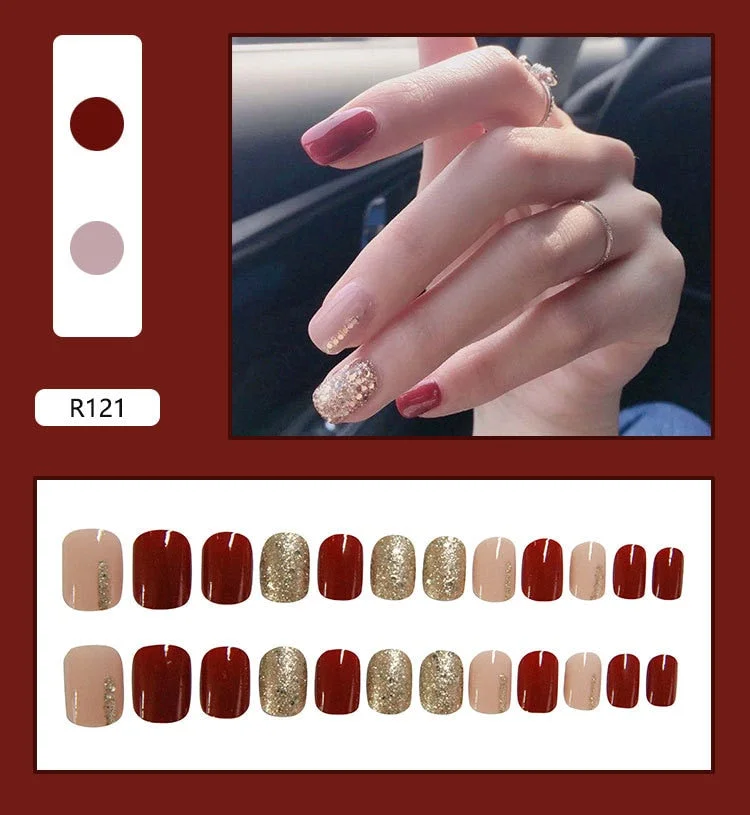 24 Sheet/Set Cute Face Fake False Nail Tips Grid Round Full Cover Glue Manicure Makeup New Design Pure Art Nail Stickers