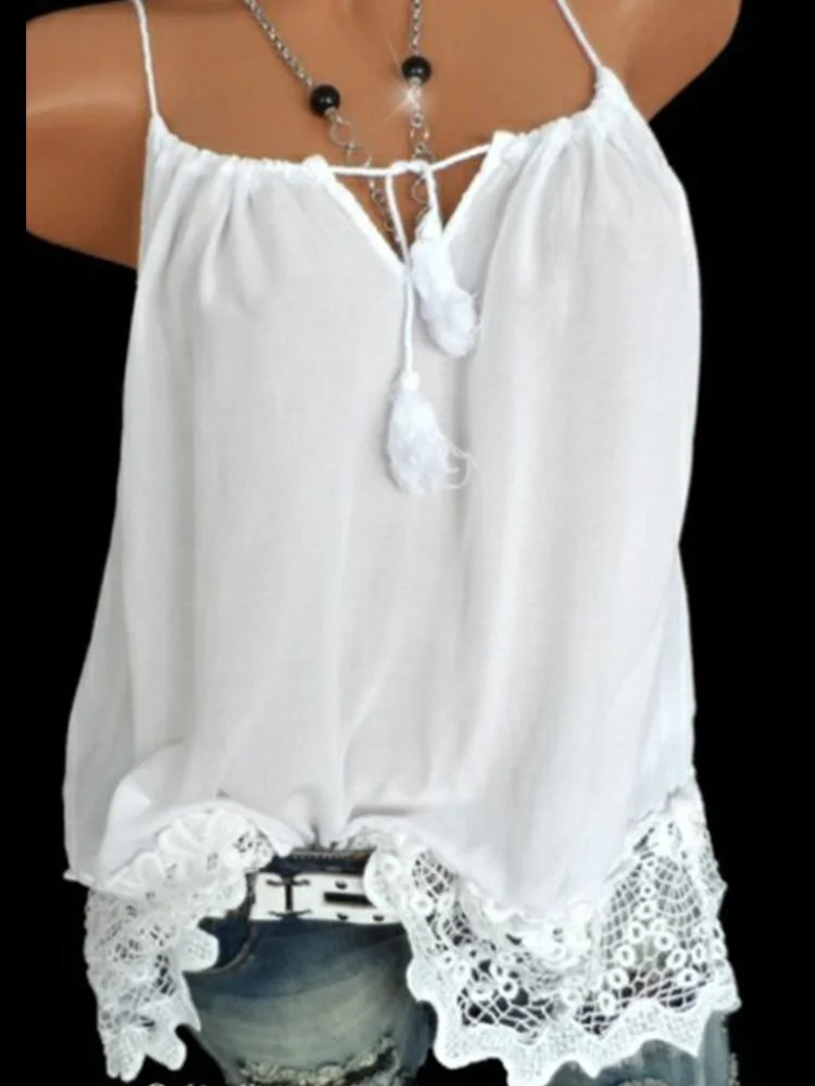 Summer Hit Hot Sale Lace Panels Solid Color Feminine Off-the-shoulder Camisole
