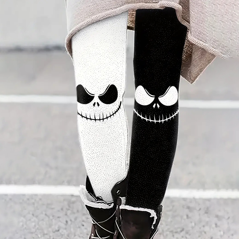 Day of the Dead Skull Color Block  Print Skinny Leggings wearshes