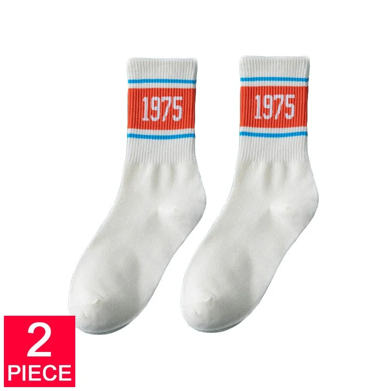 Meet'r 2 Pair/Set Women's Sports Socks Breathable Fashion With Numbers Girls Socks Double Needles Knitting Middle tube Socks