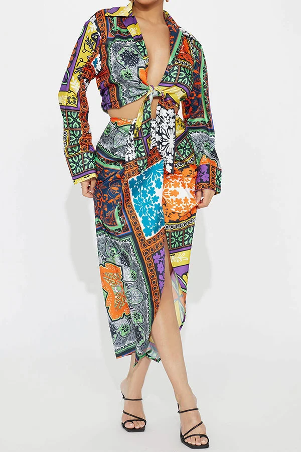Tribal Print Colorful Twisted Dress Suit