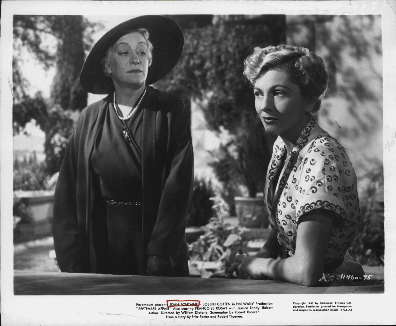 Joan Fontaine and Francoise Rosat in September Affair 1951 Movie Press Photo Poster painting