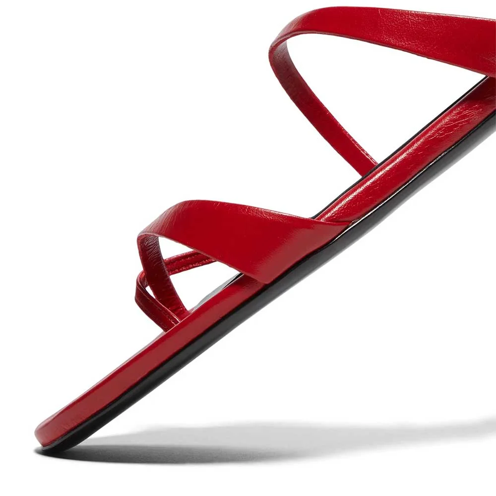 Red Slip On Strappy Flip Flop Flats Open Toe Women's Mules Shoes
