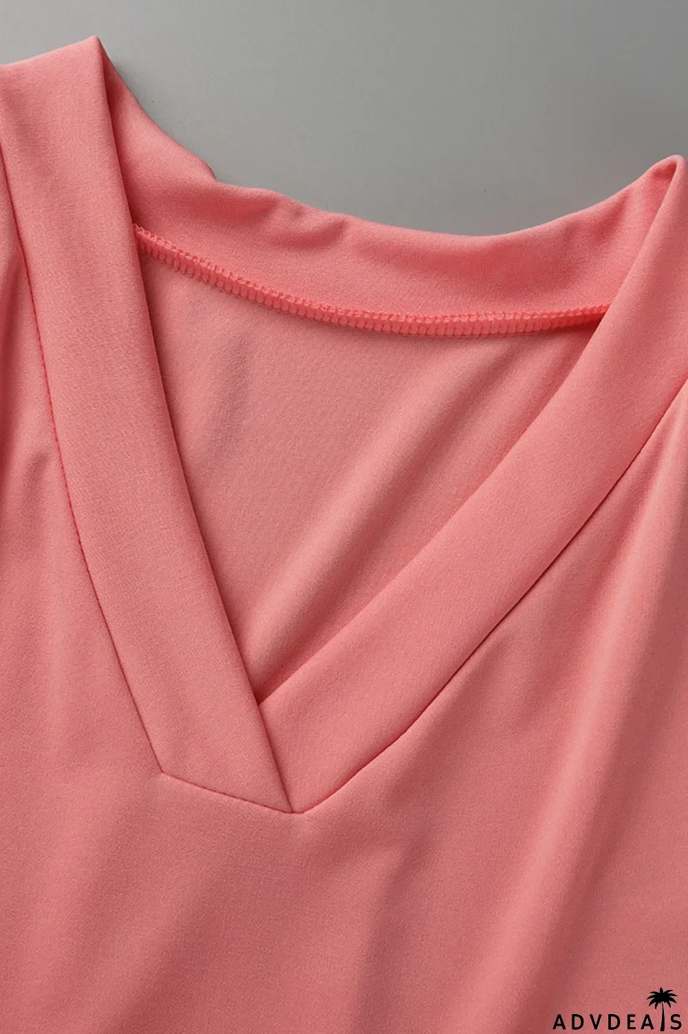 Rose Red Casual Solid Split Joint V Neck Straight Jumpsuits