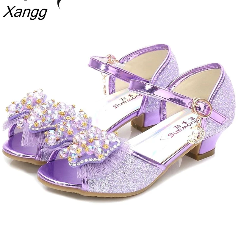 Xangg Girls Sandals Princess Shoes Children High Heels Shoes Open Toe Butterfly Glitter Kids Party Dance Sandals Girl CSH821