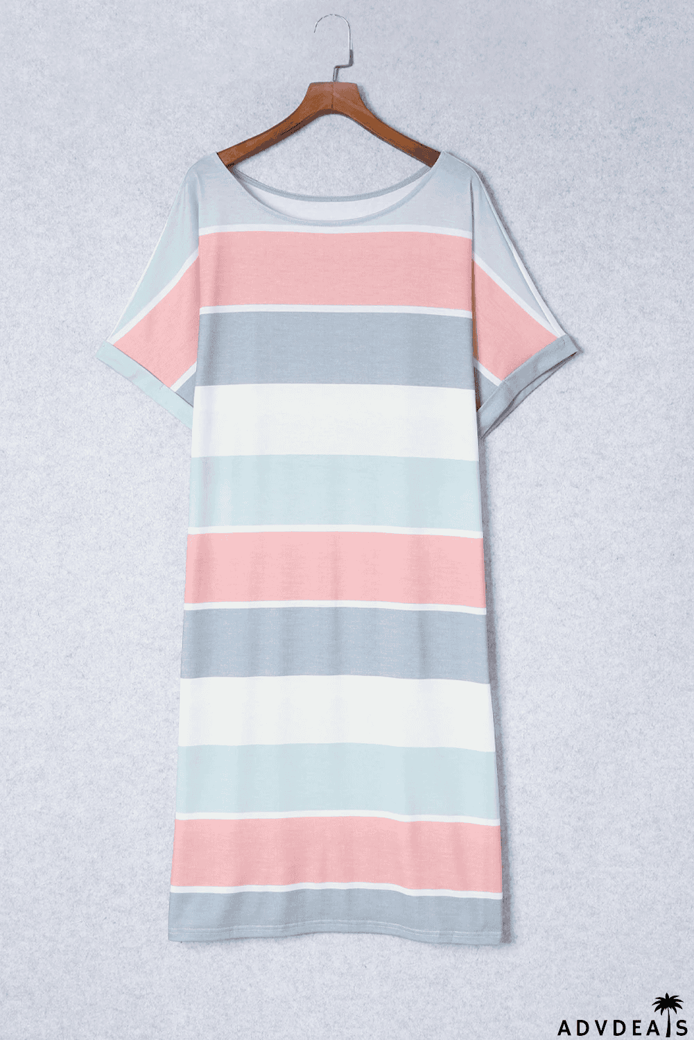 Multicolor Striped Color Block Loose Fit Half Sleeve Maxi Dress