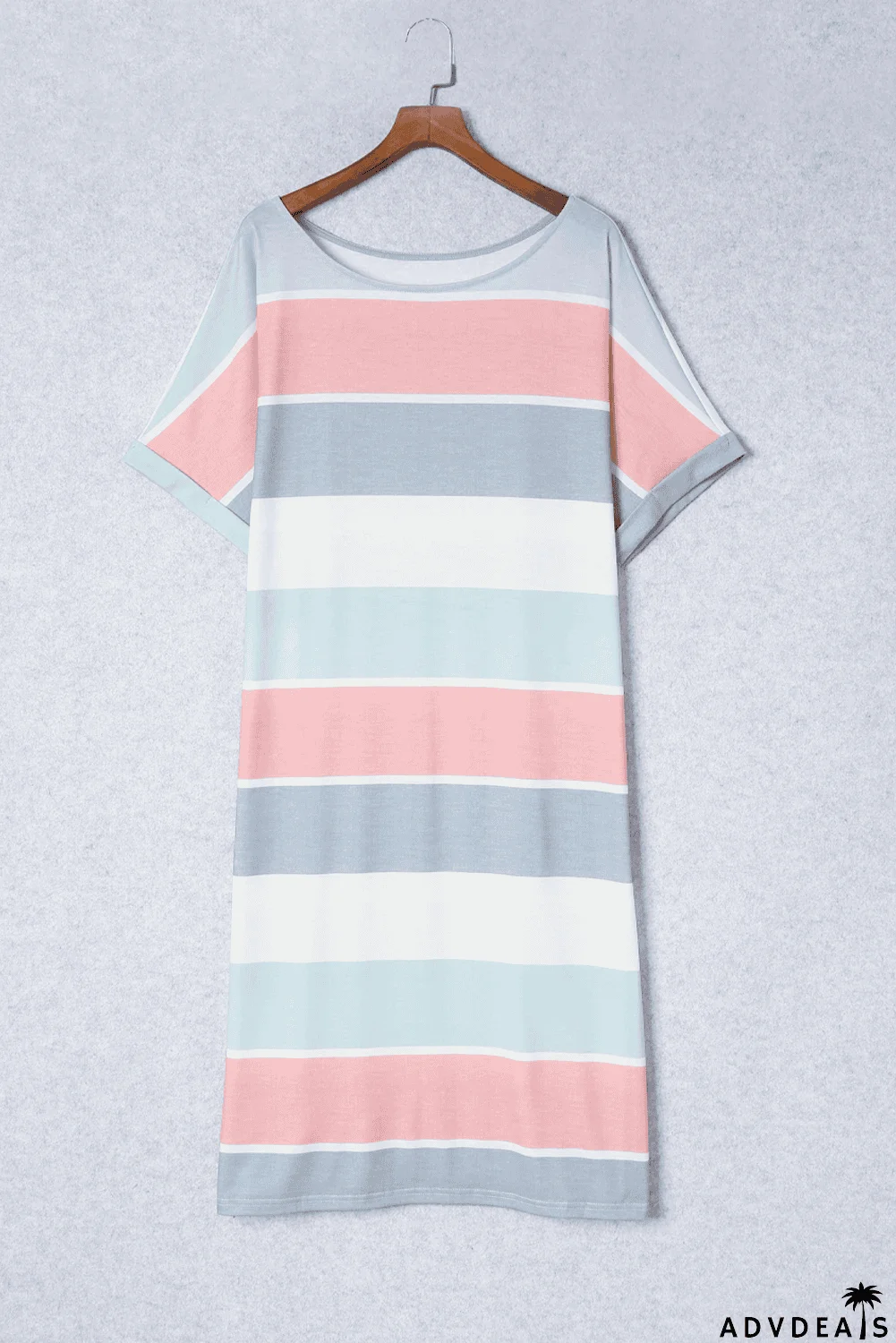 Multicolor Striped Color Block Loose Fit Half Sleeve Maxi Dress