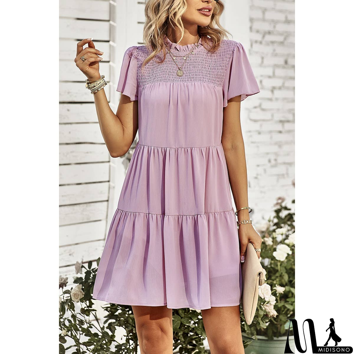 MidiSono - Loose Fit Solid Ruched Color Block Dress