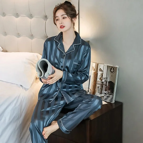 Men & Women Casual Home Clothing Nightwear Luxury Pajama Suit Satin Silk Pajamas Sets Couple Sleepwear Pijama Lovers Night Suit