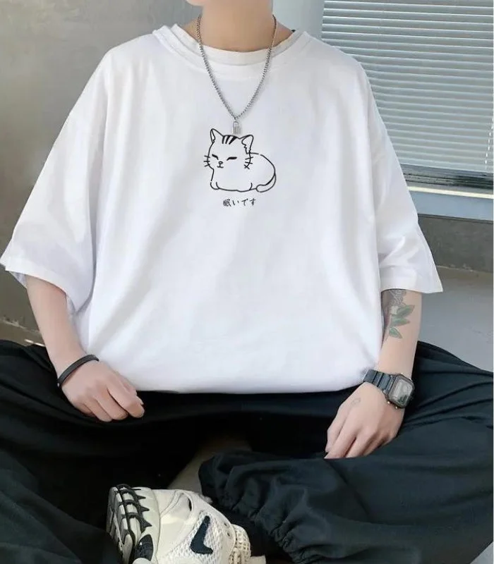 Brownm Cat Drop Shoulder Tee