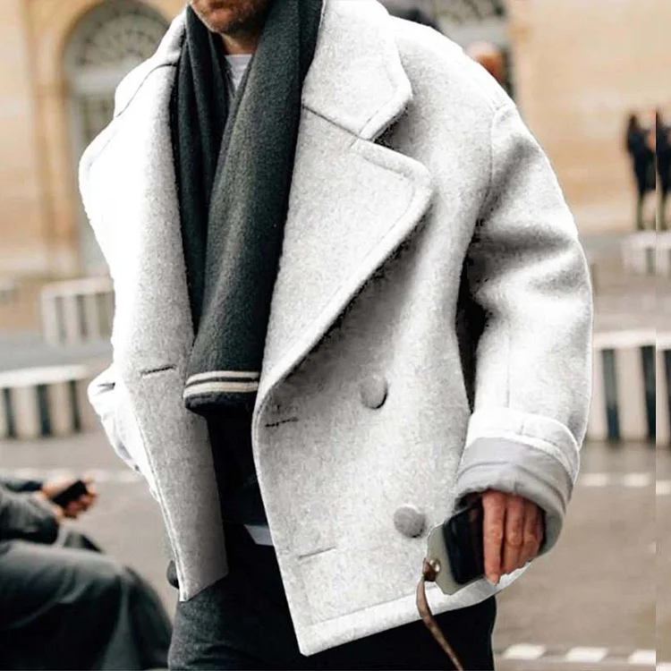 Street Plain Notched Collar Button Pocket Long Sleeve Jacket