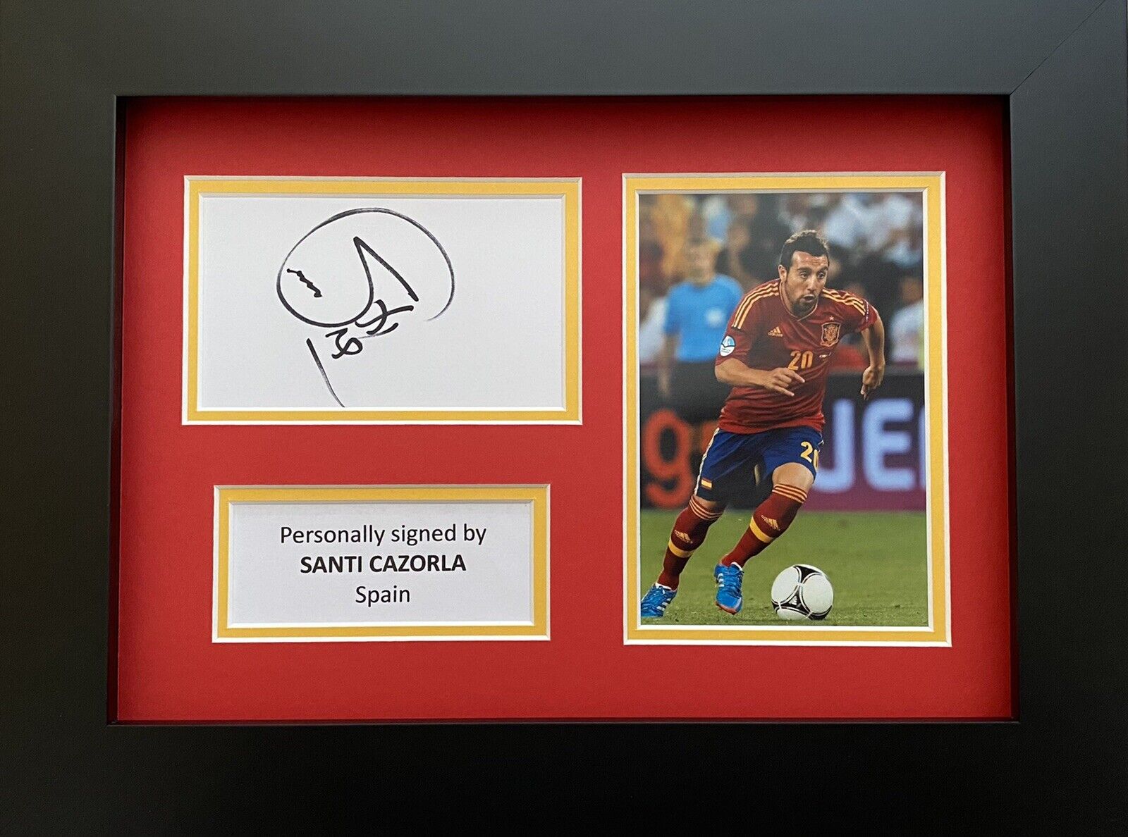 Santi Cazorla Hand Signed White Card In A4 Spain Frame Display