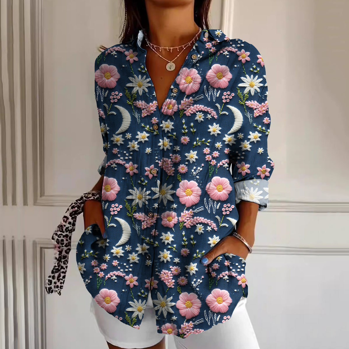 Moon Flower Print Women's Shirt artswardrobe