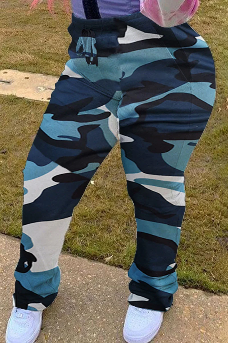 Blue Street Camouflage Print Boot Cut Bottoms