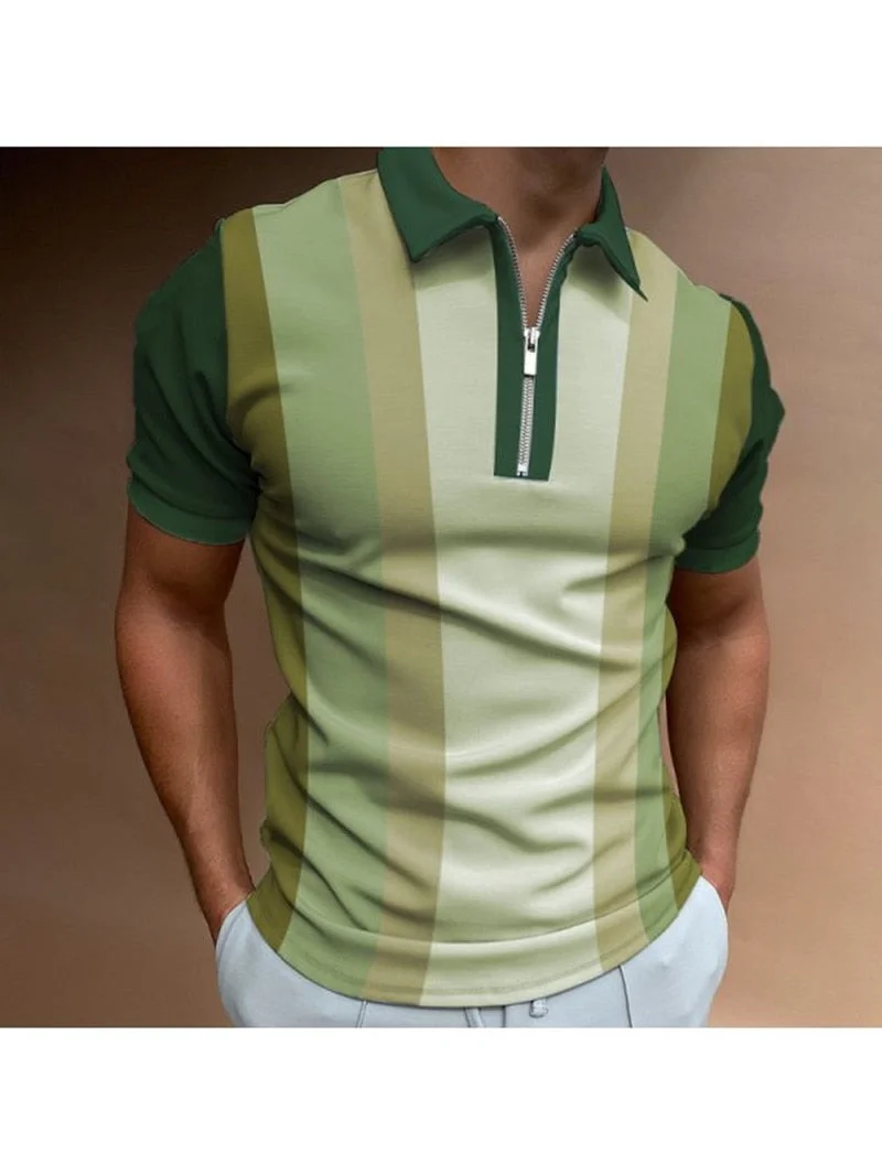 Inongge New Luxury Men's Clothing Polo Shirts Patchwork Print Casual Short Sleeve Tee Shirt Men Turn-Down Collar Zipper Polo Tops