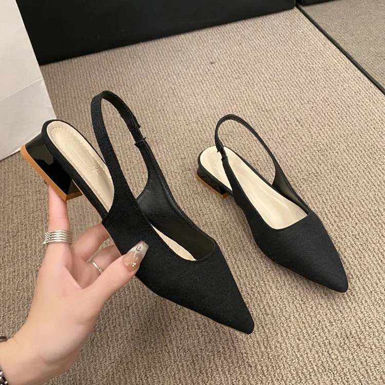 Yyvonne Low-Heeled Sandals Women In The Spring And Autumn Of 2025 New Thick Heel Single-Shoe Temperament Famous Pointed High Heels