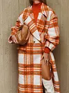 Urban Color-Block Plaid Lapel Collar Buttoned Loose Fashion Woolen Outerwear