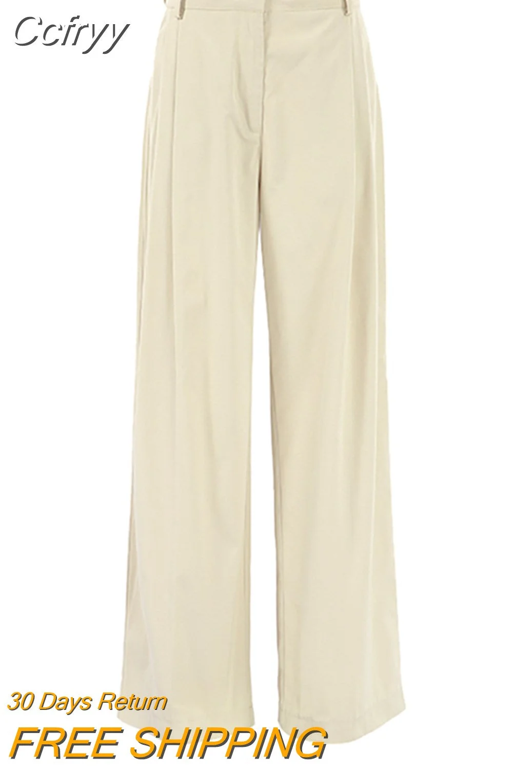 Huibahe Beige Pleated High Waist Pants Pockets Office Ladies Wide Legs Pants Womens Casual Loose Work Trousers Summer 2023