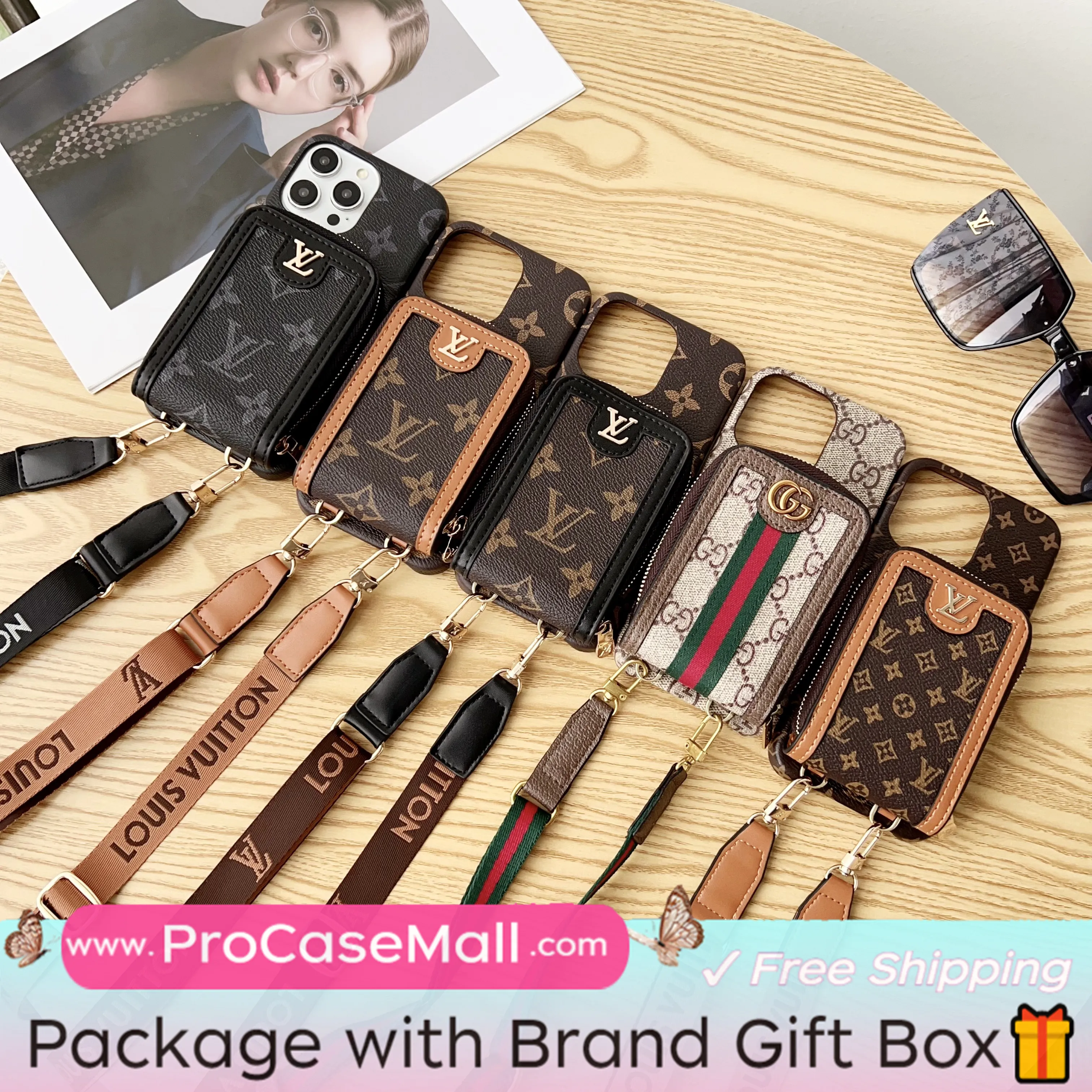 LV Monogram Canvas Wallet Crossbody Apple iPhone Case