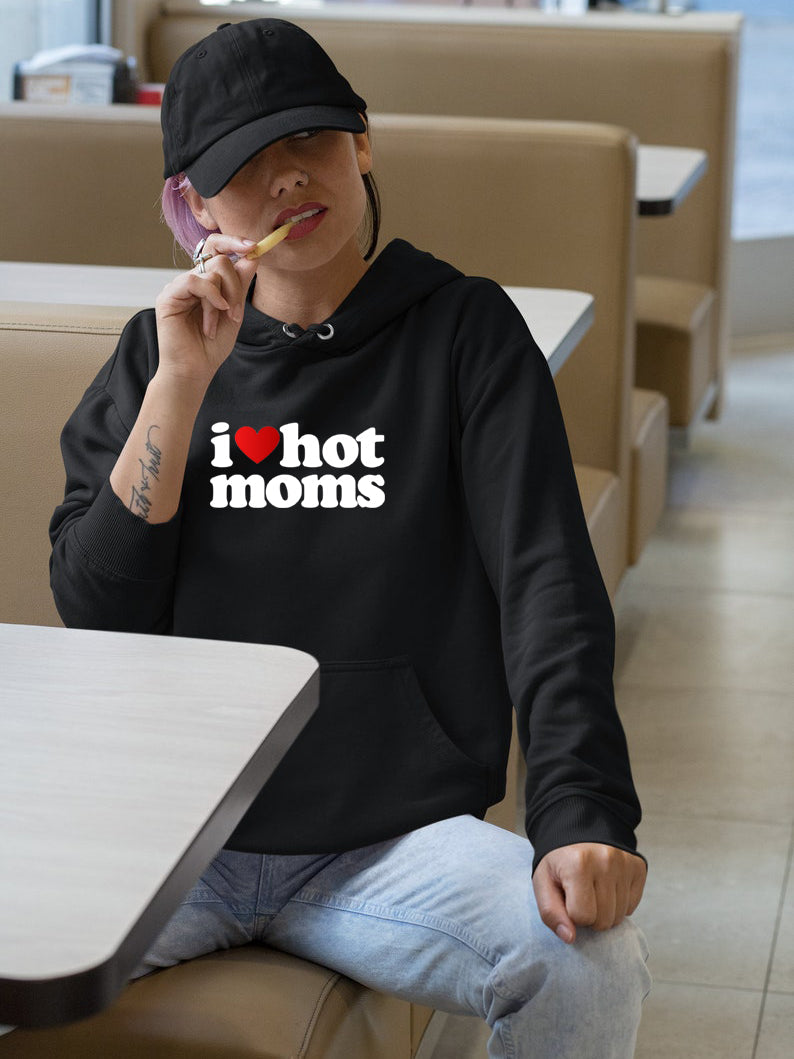 Women's Oversized I Love Heart Hot Moms Hoodies