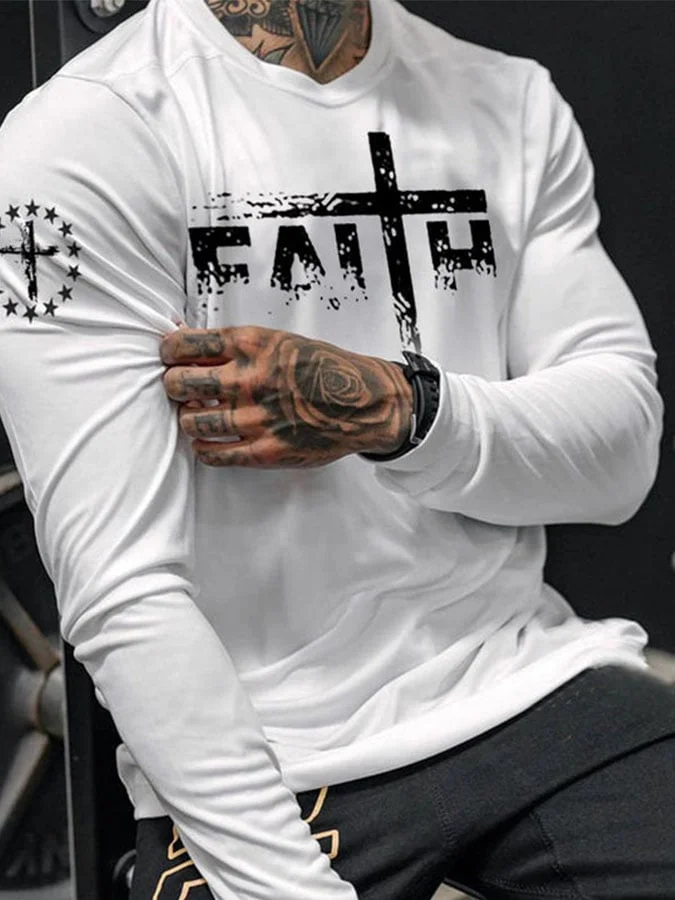 Men's Faith Cross Casual Printed Long Sleeve T-Shirt socialshop