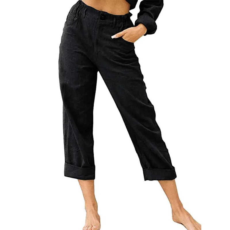 Women's High Waist Casual Cotton Linen Trousers