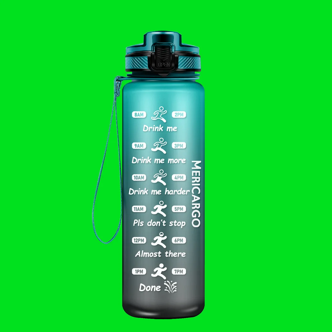 32oz Motivation Water Bottle with Time Marker | Dishwasher Safe Black