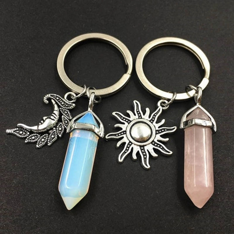 Minimalist Sun Moon Crystal Unisex Bag Pendant Keychain