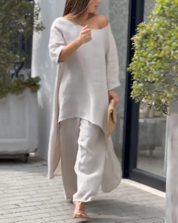 Harmony | Casual solid color sleeveless two-piece suit with hollow out V-neck