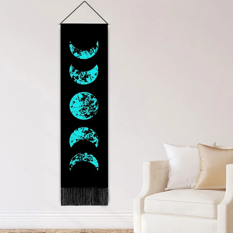 Home Sun Moon Scroll Drawing Decor Macrame Tassel Hand-Woven Wall Hanging Tapestry Tarot Bedroom Art Background Cloth Tapesry