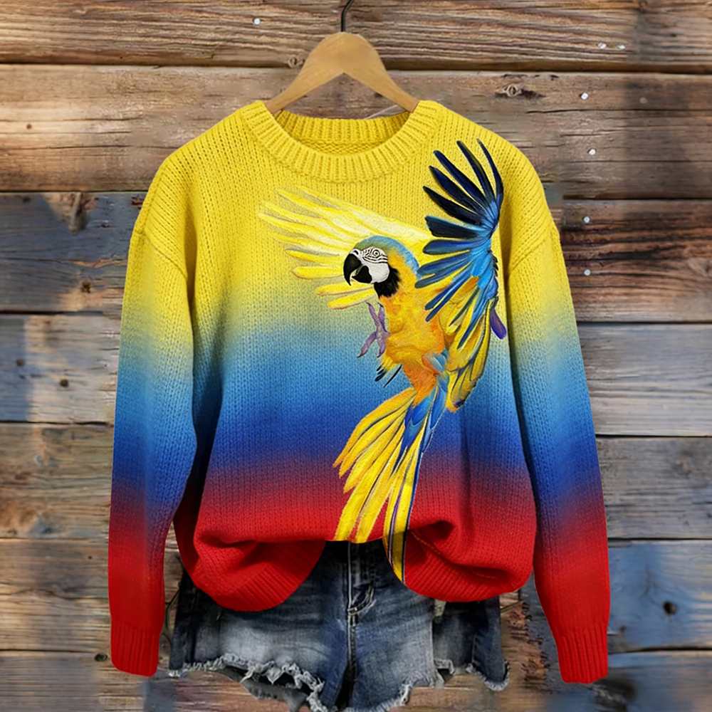 Vintage Macaw Parrot Gradient Cozy Knit Sweater wearshes