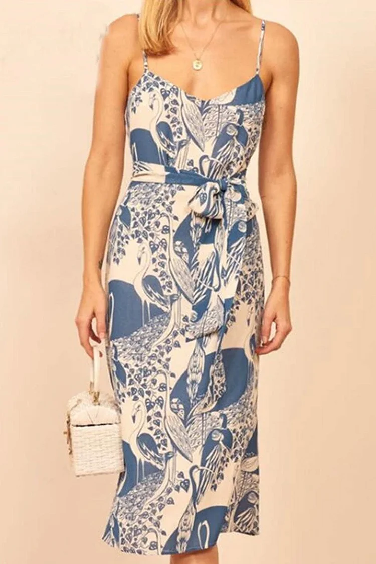 Luditu Midi Dress, Strappy Sundress, Blue Stork