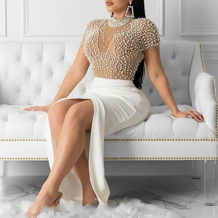 Promsstyle Promsstyle  beaded slit evening dress Prom Dress 2023
