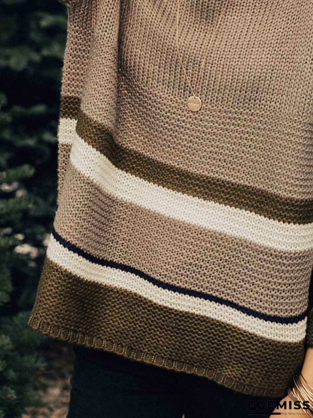 Brown Ombre/tie-Dye Long Sleeve Color-Block plus size Sweater | EGEMISS