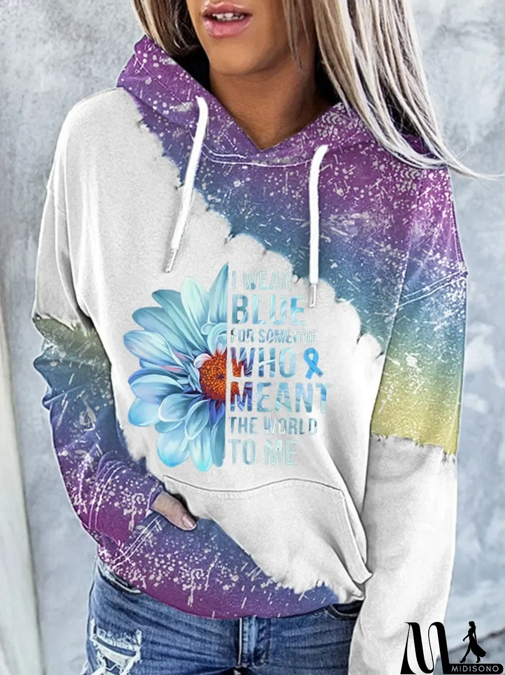 MidiSono - Women's I Wear Blue For Someone Who Meant The World To Me Diabetes Printed Hoodie