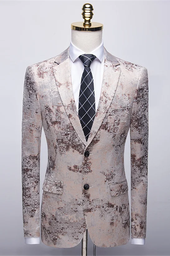 Miabel Light Brown Printing Notched Lapel Wedding Tuxedos With White Pants