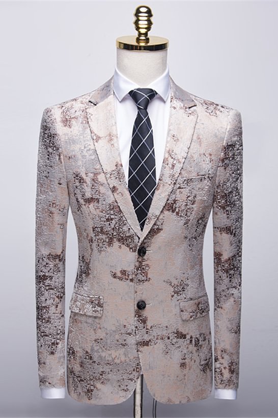 Light Brown Stylish Printing Wedding Tuxedos With White Pants Notched Lapel | Ballbellas Ballbellas