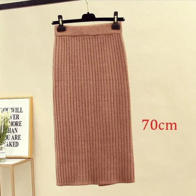 2020 Women's Spring Pencil Knitted Skirt High Waist Warm Elegant Knitting Ribbed Party Skirt Black Solid Ladies Office Skirts